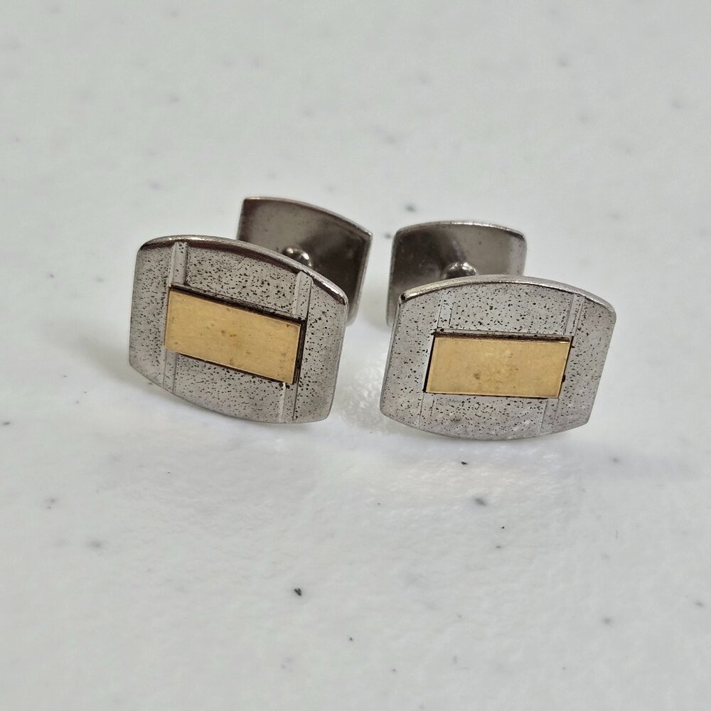 Simmons Cufflinks Sterling Silver Gold Tone Geometric Vintage Rectangle